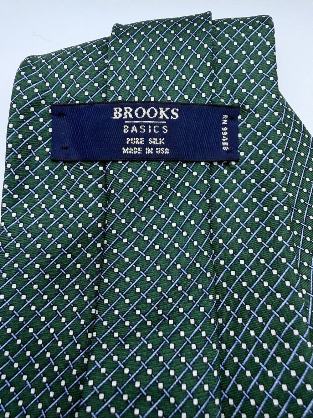 Brooks Brothers Basics Pure Silk Tie Green Blue Geometric Made in USA